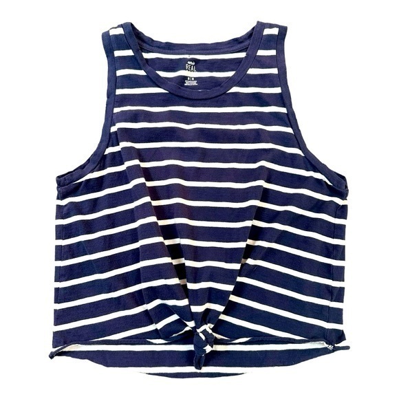 Aerie REAL SOFT Navy Blue White Striped Crop Knot Tank Top Sporty Preppy - Picture 1 of 8